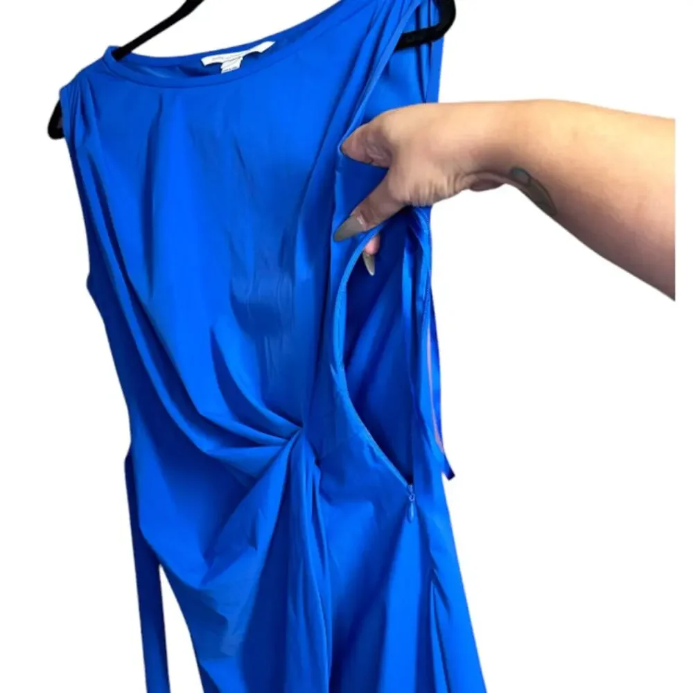 Diane Von Furstenberg Blue Faux Wrap Dress With Tie Belt Knee Length Size 12 - Picture 7 of 10